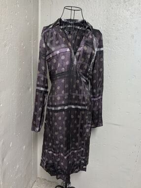Luisa Cerano Silk Blend Mod Geometric Wrap Midi Dress Y2K
